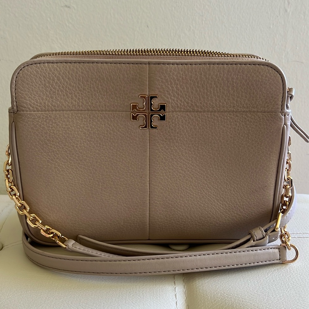 Tory Burch Taupe Crossbody Bag with Gold Chain